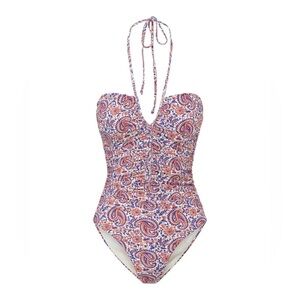 Veronica Beard Hazina Halter Swimsuit in Watermelon/Blue Size L New w/Tag $328
